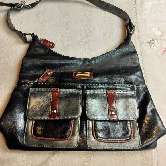 Joanel Black Leather Hobo Shoulder Bag with Studded Hardware – Canadian Design - Picture 8 of 14